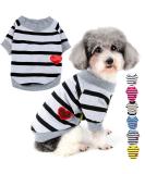 Zweitea Small Dog Summer T-Shirt | Striped Puppy Clothes | Soft Cotton Heart Sweatshirt for Chihuahuas | Gray M - Buy Online on GoSupps.com