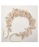 SWEETV Handmade Rhinestone Wedding Headband Flower-Leaf Bridal Headpiece | Gold Pearl Hair Accessory - Buy Online on GoSupps.com