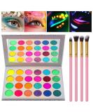 Kalolary Glow in the Dark Neon Eyeshadow Palette - 24 Colors, UV Glow, Matte & Glitter, Highly Pigmented, with 4 Brushes - Buy Online on GoSupps.com