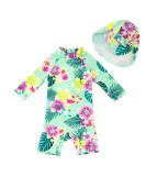 UPF 50+ Baby Girl One Piece Swimwear with Sun Hat | Toddler Swimsuit Set | Green Flower | 3-6 Months - Buy Online on GoSupps.com