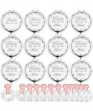 12 Pack Compact Pocket Makeup Mirrors with Bride, Maid of Honor, Bridesmaid Designs + Bachelorette Party Hair Ties - Silver - Buy Online on GoSupps.com