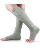 Ailaka Zipper Compression Socks 15-20 mmHg for Women Men - Knee High Open Toe Support - XXL Pure Grey - 1 Pair - Buy Online on GoSupps.com