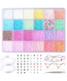 Gacuyi 3600 pcs Glass Seed Beads Jewelry Making Kit - 24 Color Macaron Craft Bead Set with Alphabet Beads & Elastic String for DIY Bracelet Necklace - 3mm Beads Supplies - Buy Online on GoSupps.com