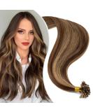 Elailite Bonding Extensions - 100% Human Hair Keratin U-Tip Hair Extensions 22 #4P27 Medium Brown/Honey Blonde - 50g (1g/strand) - Buy Online on GoSupps.com