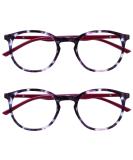 Shop Opulize Met 2er-Pack Purple Tortoise & Cherry Red Reading Glasses - Large Round Style for Men & Women with Spring Hinges - Fashionable +0.00 Dioptria - Buy Online on GoSupps.com