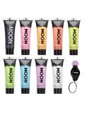 Moon Glow Pastel Neon UV Face and Body Paint - 12ml (10 Count) with Free UV Keychain | International Shipping Available - Buy Online on GoSupps.com