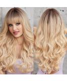 EMMOR Ombre Blonde Wigs with Bangs - Long Wavy Layered Synthetic Wig for Women - Heat-Resistant and Natural Everyday Wear - Buy Online on GoSupps.com