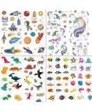 250pcs Cute Waterproof Temporary Tattoos for Kids Birthday Party - Dinosaur Spaceship Fish Unicorn Designs - Buy Online on GoSupps.com