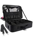JOURMON Portable Makeup Case with Adjustable Dividers and Shoulder Strap - Pure Black - Travel Cosmetic Bag Organizer for Brushes & Toiletries - Buy Online on GoSupps.com