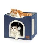 Bedsure Cat Beds for Indoor Cats | Large Cat Cave with Fluffy Ball & Scratch Pad - Foldable Pet House 16.5x16.5x14 - Buy Online on GoSupps.com