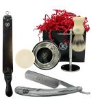 Zeva Shave Sets for Men - Leather Strop Straight Razor Carbon Steel Bristle Brush & Soap - Perfect Christmas Gift - Buy Online on GoSupps.com