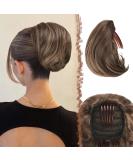 Feshfen Hair Part Dutt with Comb - Short Hair Horse Tail Chignon Synthetic Hair Extensions - Golden Brown Mixed Blonde - Buy Online on GoSupps.com