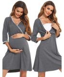 Sykooria Women's Cotton Nursing Nightdress - Dark Grey XL | Maternity Labor & Delivery Gown - Buy Online on GoSupps.com