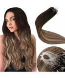 Laavoo Ombre Microring Real Hair Extensions - Darkest Brown to Medium Brown with Ash Blonde Micro Loop - 55cm 1g/s - Premium Silicone Hair Extensions - Buy Online on GoSupps.com