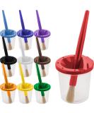 U.S. Art Supply 10 Piece Children's No Spill Paint Cups with Colored Lids and 10 Piece Large Round Brush Set with Plastic Handles No Spill Cups - Buy Online on GoSupps.com