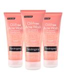 Neutrogena Oil-Free Pink Grapefruit Acne Treatment Face Wash with Vitamin C & 2% Salicylic Acid - Pack of 3 - 6.7 Fl Oz - Buy Online on GoSupps.com