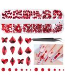 EBANKU Red Nail Rhinestones: Hearts, Butterfly, Round Shaped | Flat Back 3D Diamond Stone Nail Gems with Tweezers - Buy Online on GoSupps.com