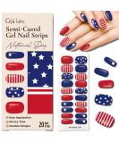 Gya Labs Festive American Flag Nail Stickers - 20 Pcs Semi Cured Gel Nail Strips for Women - Long Lasting Stick on Nails - National Day Nail Art Kit - Buy Online on GoSupps.com
