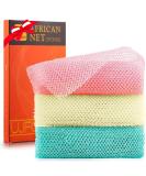 3 Pieces African Net Sponge - Exfoliating Long Bath Scrubber & Body Smoother (Pink Green Off-White) - Ideal for Clean Glowing Skin - Buy Online on GoSupps.com