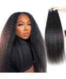 Happy&CC Kinky Straight Clip In Hair Extensions - 14 Inch Brazilian Remy Virgin Human Hair for Black Women - 7 Pcs 120g - Seamless Yaki Straight Style - Buy Online on GoSupps.com