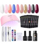 Poly Nail Gel Kit with Lamp - Nail Builder Extension Set for DIY Manicure - 10 Pink Nude Colors - Buy Online on GoSupps.com