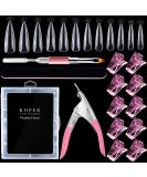 Kalolary Dual Nail Forms Set - 120PC Stiletto False Nail Tips & Pink Nail Clips with Dual-Ended Poly UV Gel Brush for Nail Art Extension - Buy Online on GoSupps.com