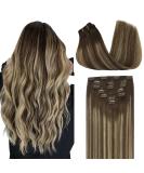 Doores Real Hair Extensions Clip-In: 50cm 20-Inch Balayage Chocolate Brown to Honey Blonde - 120g Remy Thick Clips - Buy Online on GoSupps.com