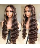 BlackSwern 30 Honey Blonde Highlight Deep Wave Lace Front Wig - HD Lace, Pre Plucked, Glueless - 30 Long Ombre Crimps Hair Synthetic Wig for Black Women - Buy Online on GoSupps.com