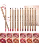 DENESTUP 12 pcs Lipstick Pencil Matte Lip Liner Set Plump Nude Lip Shape No Smudge Longwear Non-sticky High Pigmented Natural Lip Gloss Primer Makeup - Buy Online on GoSupps.com