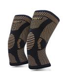 2 Pack Copper Knee Sleeve for Arthritis Pain Relief & Support - Large Tan - Buy Online on GoSupps.com