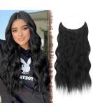 FESHFEN Invisible Wire Black Hair Extensions with Transparent Wire Adjustable Size with 2 Secure Clips Synthetic Hair Piece Long Wavy Secret Headband Hairpieces for Women 16 Inch 16 inch Black - Buy Online on GoSupps.com