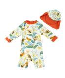 UPF 50+ Baby Boy Swimwear Set with Sun Hat | Infant One Piece Zip Swimsuit | Toddler Bathing Suit 9-12 Months Bird Print - Buy Online on GoSupps.com