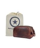 Premium Leather Toiletry Travel Pouch | Waterproof Lining | King-Size Vintage Dopp Kit by Aaron Leather Goods - Dark Brown - Buy Online on GoSupps.com