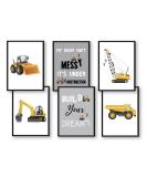 Set of 6 pictures construction vehicles excavator crane children's room decoration picture boy baby room poster DIN A4 truck construction site forklift roller car vehicle decoration No frame - Buy Online on GoSupps.com