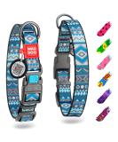 Waudog Ethno Blue Nylon Dog Collar for Large & Medium Dogs - Adjustable 23-35 cm 15 mm Width | Perfect for Puppies & Small Breeds - Buy Online on GoSupps.com