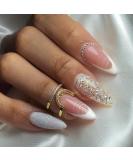 24Pcs Almond French Tips Medium False Nails with Adhesive Tabs - Glossy White Lines, Acrylic Full Cover Stick on Nails for Women - DIY Nail Art - Buy Online on GoSupps.com