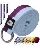 TECEUM Spring 2023 Yoga Strap Cotton 8 ft - Adjustable Non-Slip Belt for Yoga, Pilates & Physical Therapy - Mixed Blueberry - Buy Online on GoSupps.com