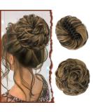 Sofeiyan Claw Clip Messy Bun Hairpiece - Wavy Curly Updo Extension - Synthetic Chignon Ponytail for Women in Brown/Caramel Blonde - Buy Online on GoSupps.com