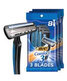BIC Comfort 3 Men's Disposable Razors - Ultra-Soothing Shave with 3 Blades - 8 Count (Pack of 3) - Buy Online on GoSupps.com