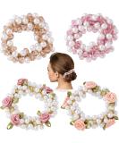 HINZIC Flower ROSE Hair Elastic Ties - Pack of 4 | Crystal Pearl Hair Accessories for Women, Girls - Perfect Gift for Christmas, Valentine's Day - Buy Online on GoSupps.com