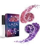 Laza Body Glitter - Holographic Chunky Sequins for Eyeshadow & Makeup | Pink Violet | Festival Rave Carnival & Party Accessories | 2 Jars - Buy Online on GoSupps.com
