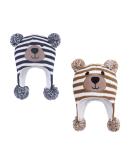 Warm Winter Hat for Toddler Kids | LANGZHEN Earflap Knit Cap | Baby Boys Girls 6-12 Months | Navy Brown Stripe Bear Design - Buy Online on GoSupps.com