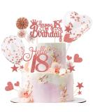18pcs Birthday Cake Decoration Rose Gold Happy Birthday Cake Toppers with Stars Heart Glitter Cupcake Topper Confetti Balloons Paper Fans for 18th Birthday Party Decor - Buy Online on GoSupps.com