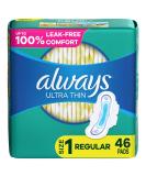 Always Ultra Thin, Feminine Pads For Women, Size 1 Regular Absorbency, With Wings, Unscented, 46 Count - Buy Online on GoSupps.com