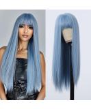 Allbell Long Straight Blue Wig for Women - Synthetic Wig with Bangs | Perfect for Cosplay & Everyday Wear - Buy Online on GoSupps.com