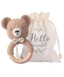 Handmade Kaki Bear Crochet Rattle - Soft Wood Baby Toy for Newborns | Unique Gift for Boys & Girls - Buy Online on GoSupps.com