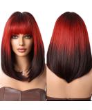 Testar 14-Inch Ombre Red Black Bob Wig - Shoulder-Length Synthetic Wigs for Women | Perfect for Daily Use & Cosplay - Buy Online on GoSupps.com