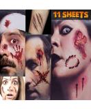 Zombie Makeup Halloween Tattoos - 11 Sheets Fake Blood, Scars & Wounds Kit for Kids and Adults - Buy Online on GoSupps.com