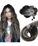 Moresoo Microring Extensions Real Hair - 50cm Black Silver Ombre Loop Extensions | Thick Remy Hair - #1B Natural Black with #Silver - Buy Online on GoSupps.com