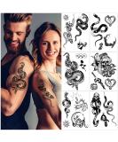 Snake Temporary Tattoo 6 Sheets - Tribal Serpent Mamba Black Roses Spider Web Sword - Party Favors Body Art for Men & Women - Halloween - Buy Online on GoSupps.com